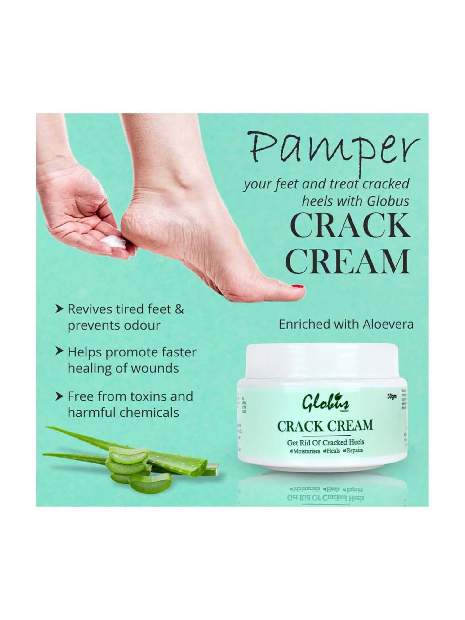 Globus Naturals Crack Cream for Dry Cracked Heels & Feet - 50 gm