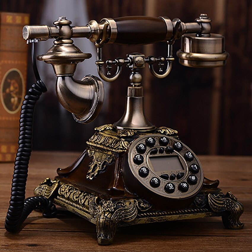 Resin Imitation Copper Antique Telephone Button Dial Retro Telephone Home Office Landline Phone with Caller ID, Hands Free Dial