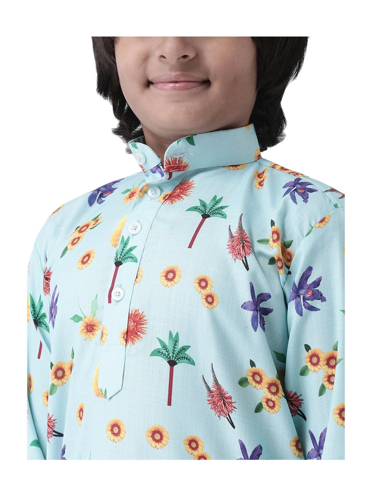 Hangup Kids Multicolor Cotton Floral Print Kurta & Pyjamas