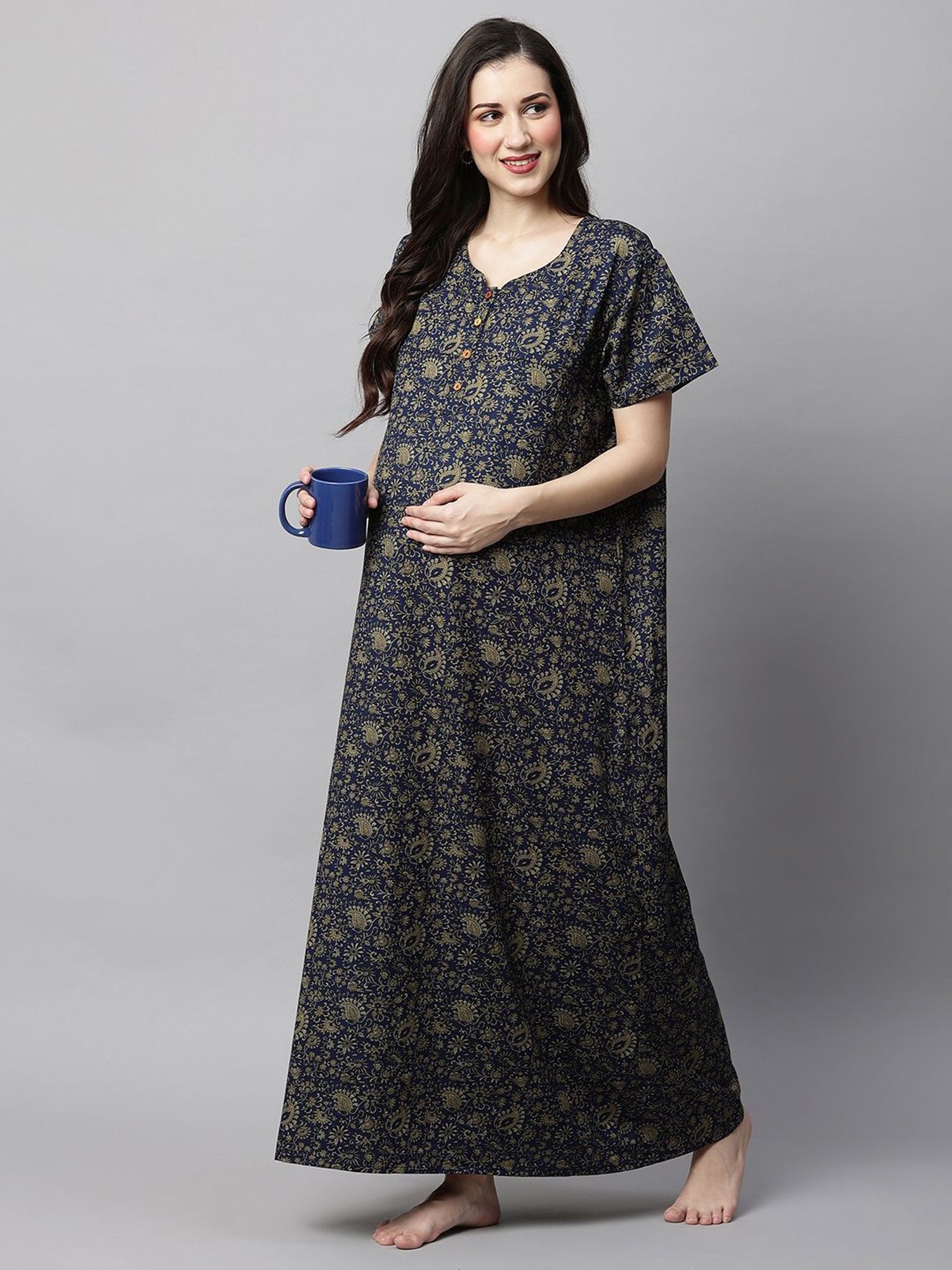 MomToBe Blue Printed Feeding Nighty