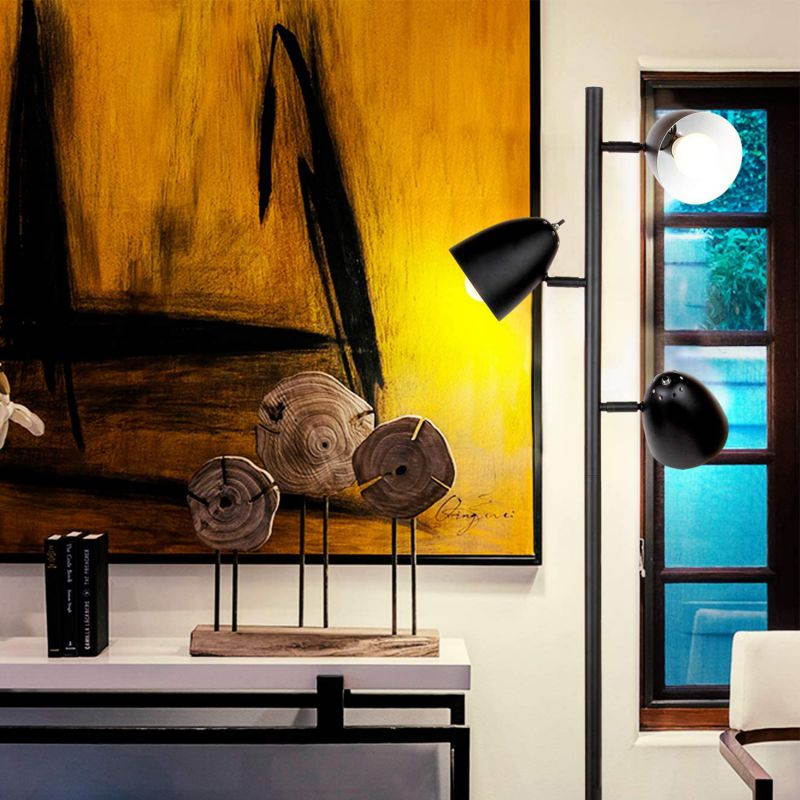 Brightech Jacob - LED Reading and Floor Lamp for Living Rooms & Bedrooms - Classy, Mid Century Modern Adjustable 3 Light Tree - Standing Tall Pole Lamp with 3 LED Bulbs - Classic Black