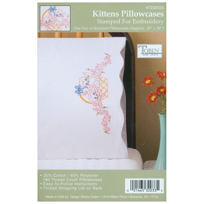 Tobin Stamped For Embroidery Pillowcase Pair 20"X30"-Kittens 
