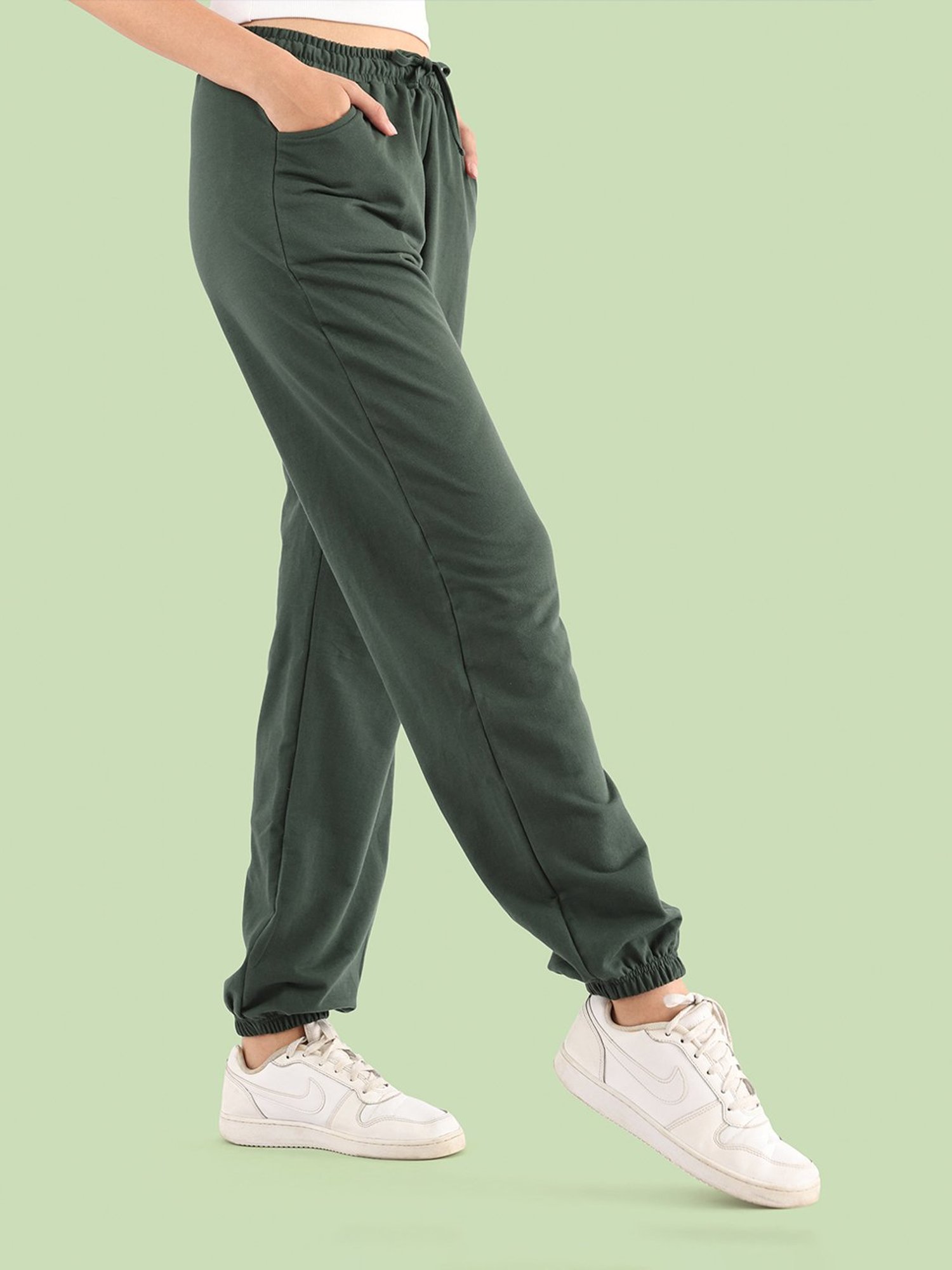 Nite Flite Green Regular Fit Mid Rise Joggers