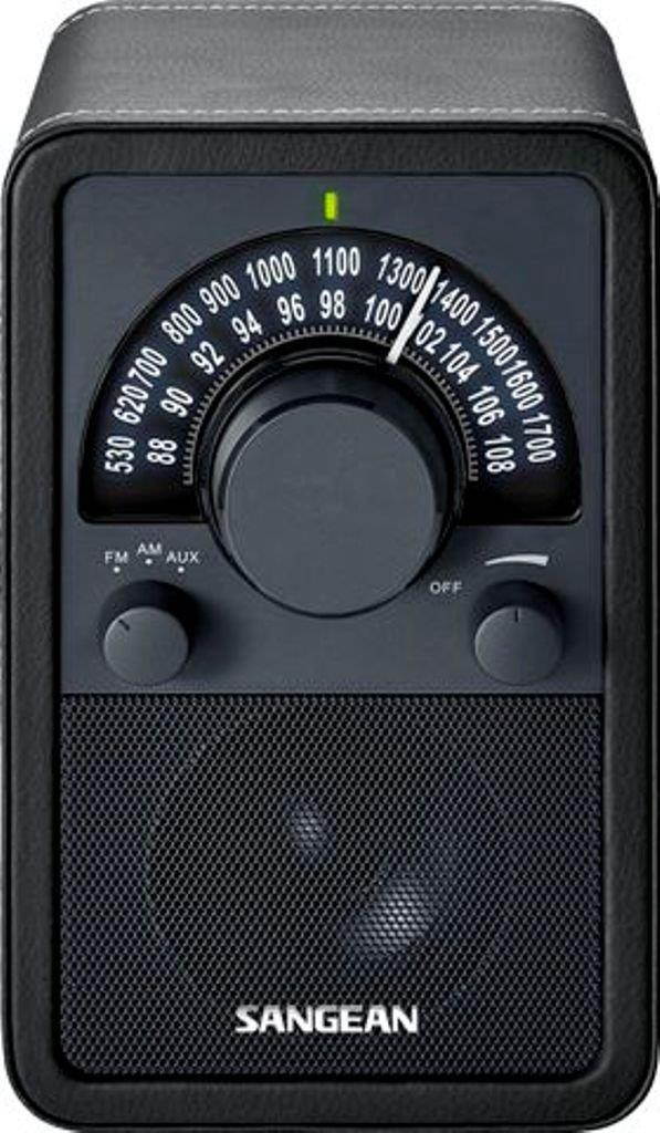 Sangean WR-15BK AM/FM Table Top Wooden Radio, Black Leatherette