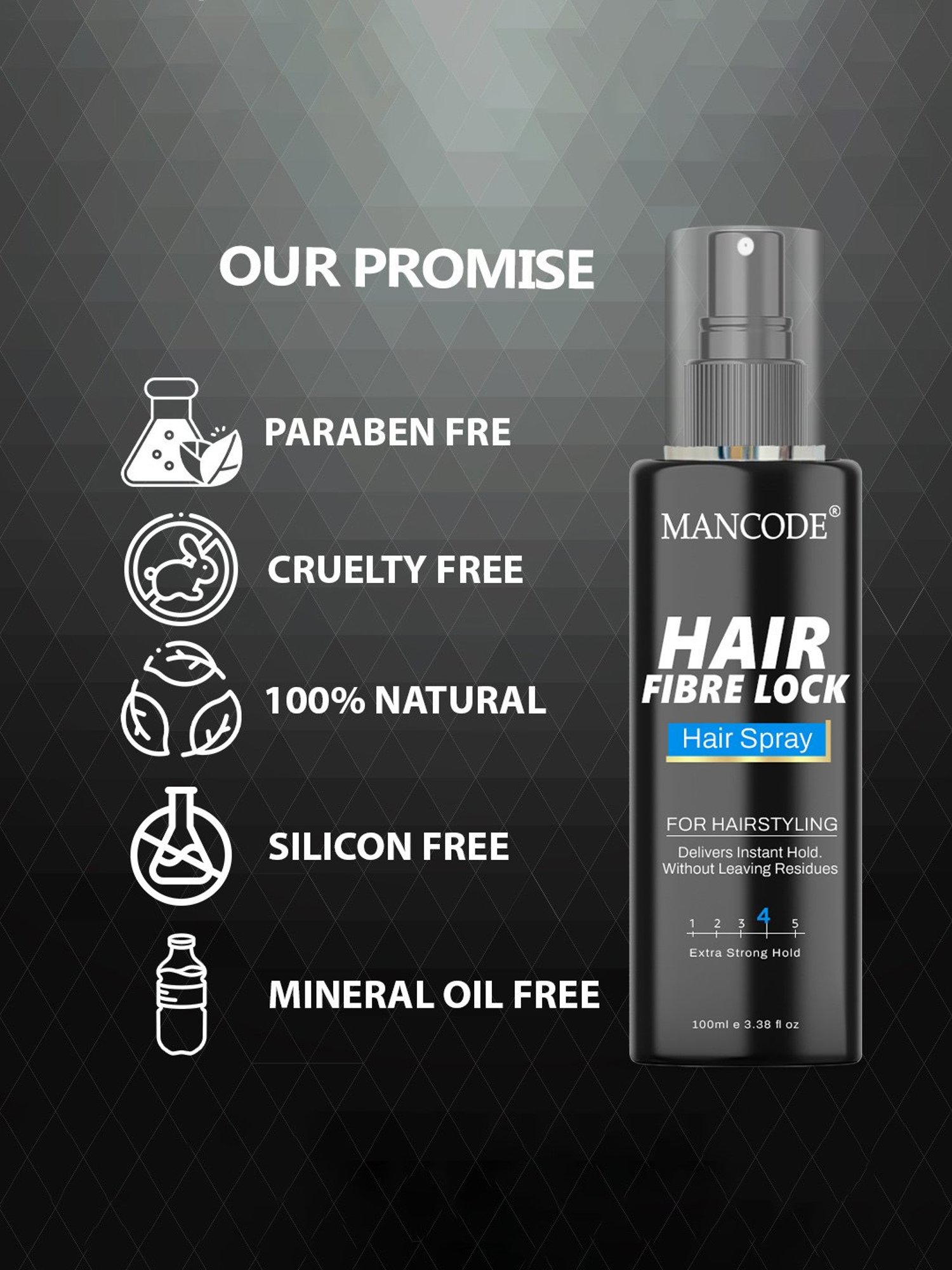 Mancode Hair Fibre Lock Hair Spray For Hair Styling - 100 ml