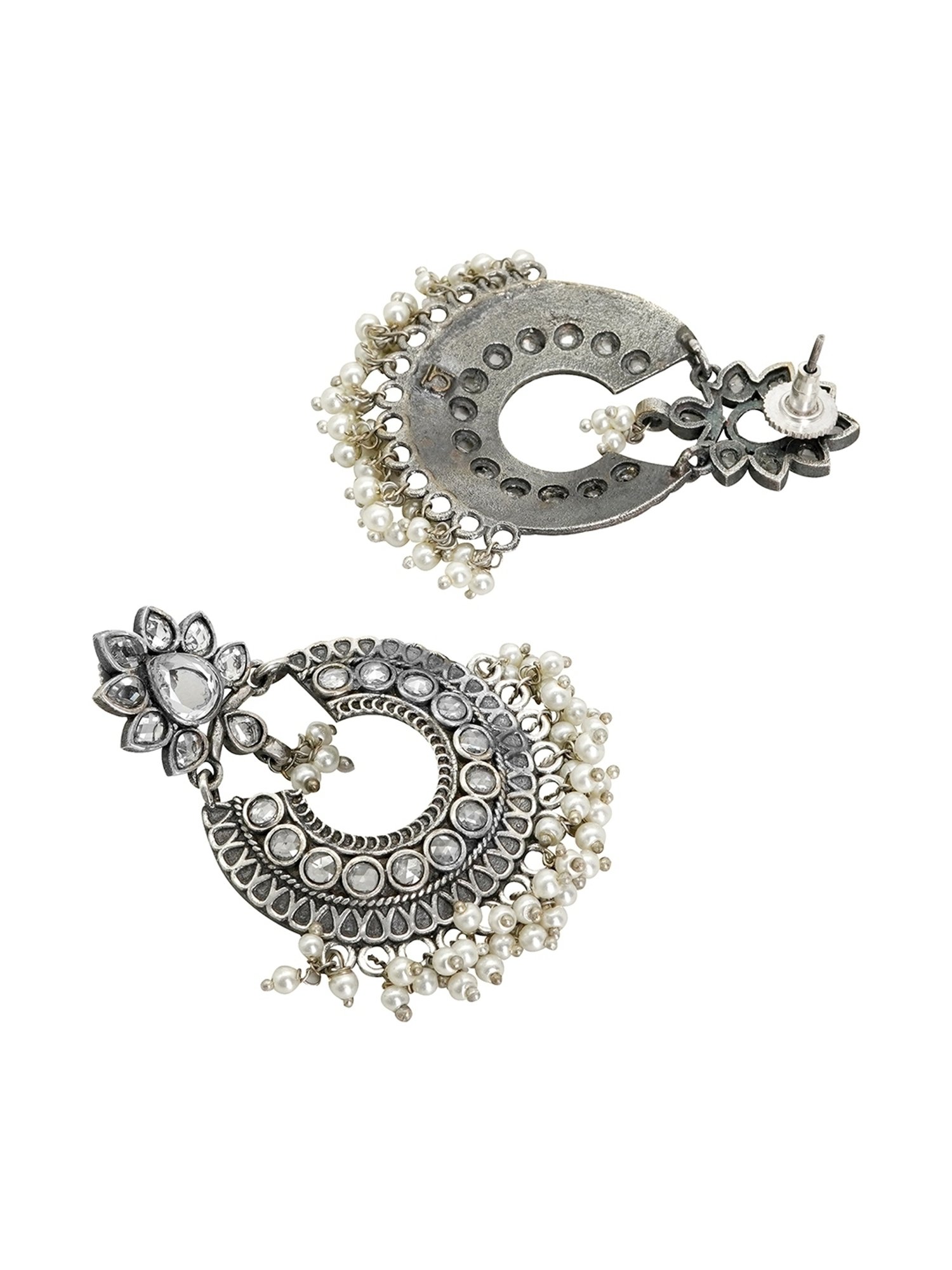 Teejh Ethnic Tvesha Silver Oxidized Chand Bali Earrings
