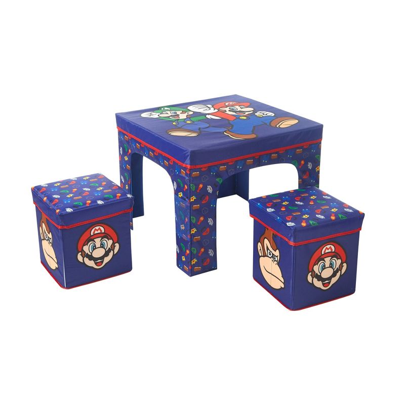 3pc Super Mario Brothers Collapsible Set with Storage Table and 2 Ottomans