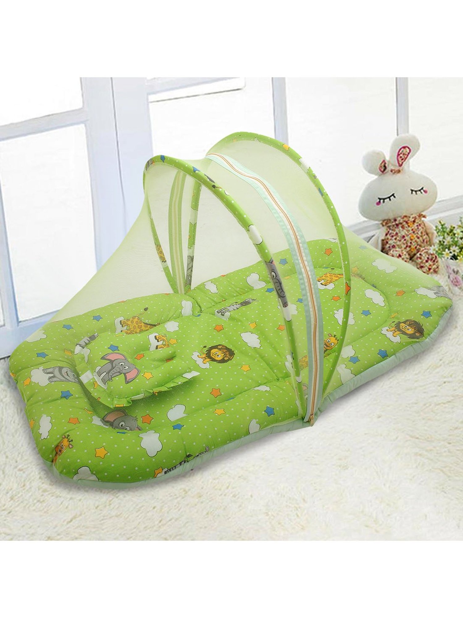 Baby Moo Tent Mattress Set with Neck Pillow Fun In The Jungle Green