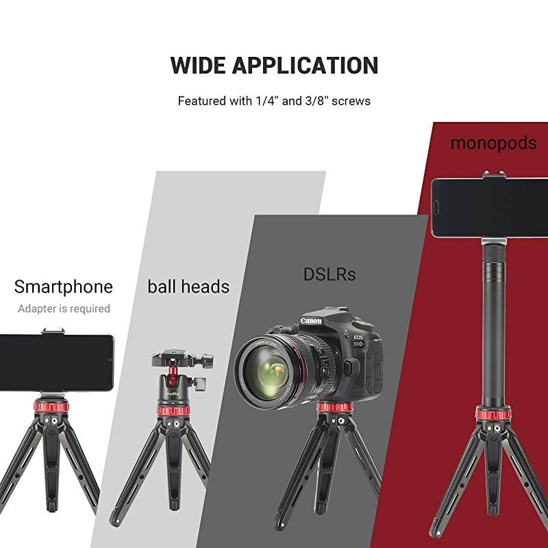 Tabletop Mini Tripod with 1/4 Screw and Thread for DSLR Cameras and Monopods, Made from CNC Aluminum - BUT2666