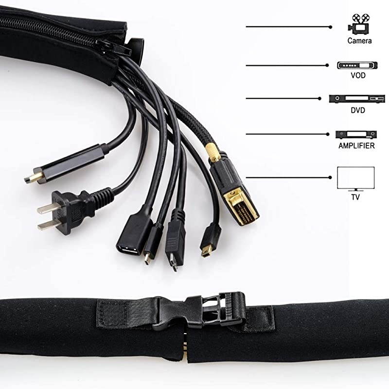 Cable Management Sleeve Cable Organizer with Connecting Buckle Cord OrganizerPC Cable Management for TVComputerHome Entertainment Black 197 x 43 inch