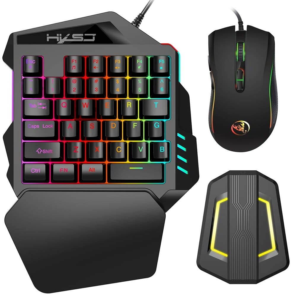Docooler Mouse Converter Combo A869 Wired RGB Ergonomic Gaming Mouse V100 35 Keys Single-Hand Gaming Keyboard P6 Portable Keyboard