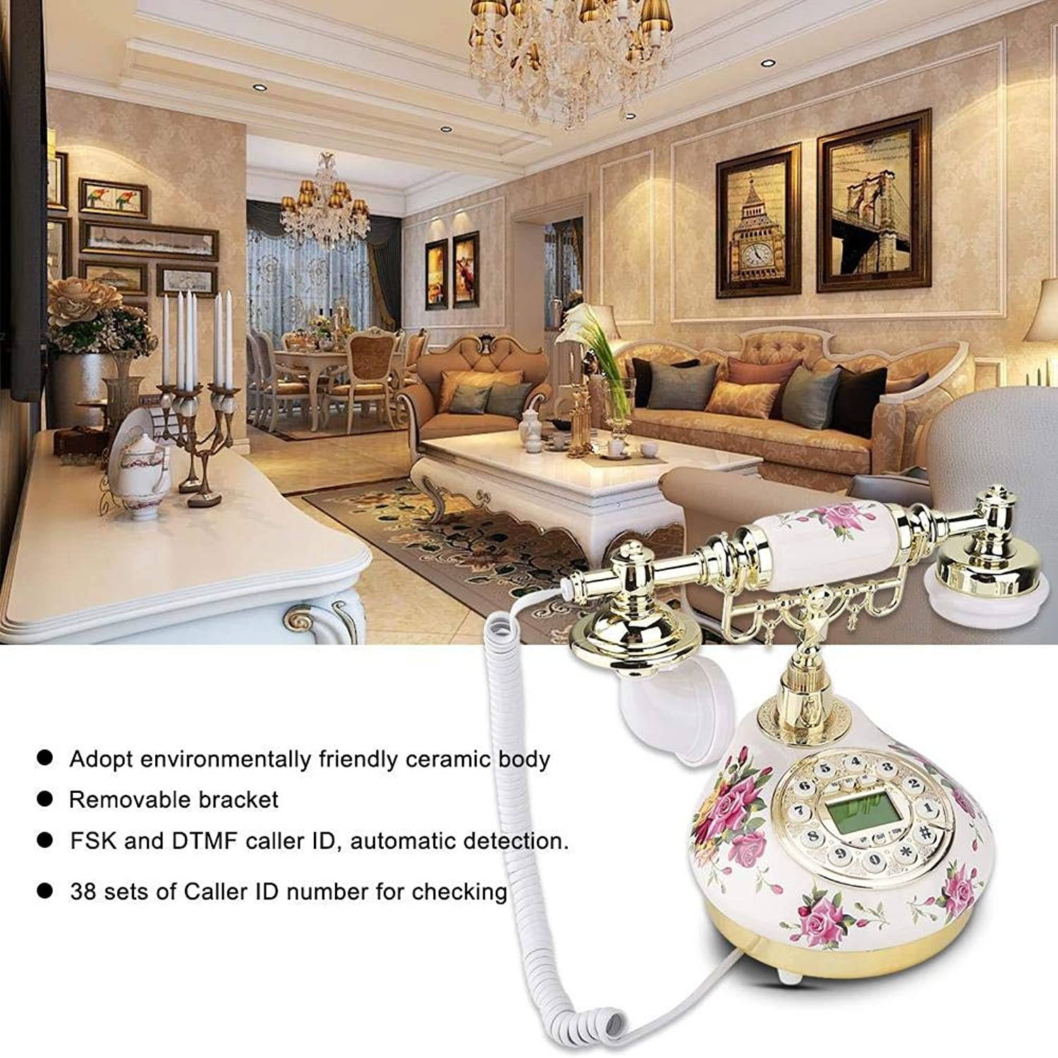 Tosuny Corded Phone, Desk Phone MS-9101 Vintage Retro Imitation Antique Telephone with Caller ID System Wired Telephone for Home Office Use