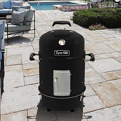 dynaglo dgx376bcsd compact charcoal bullet smoker  high gloss black
