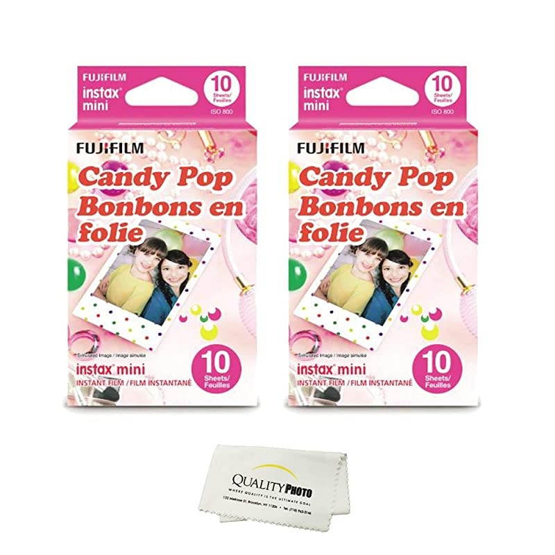 Instax Mini 8 and Mini 9 Film 2Pack 20 Sheets Candy Pop + Quality Photo Microfiber Cloth