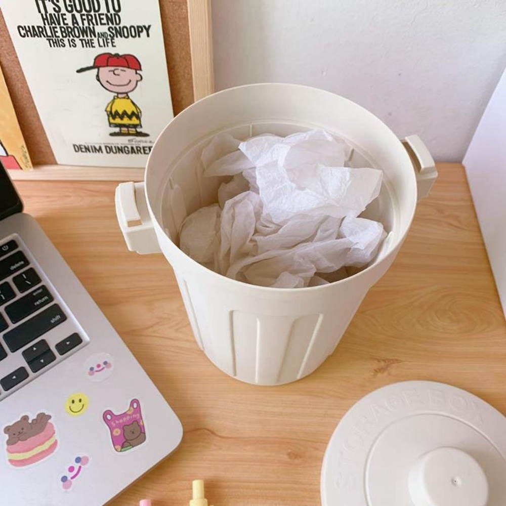 1 Pcs Desktop Trash Can Simple Solid Storage Color Desktop Pencil Pen Holders Stand with Cover Stationery Cosmetic Sundry Storage Box Manage Case