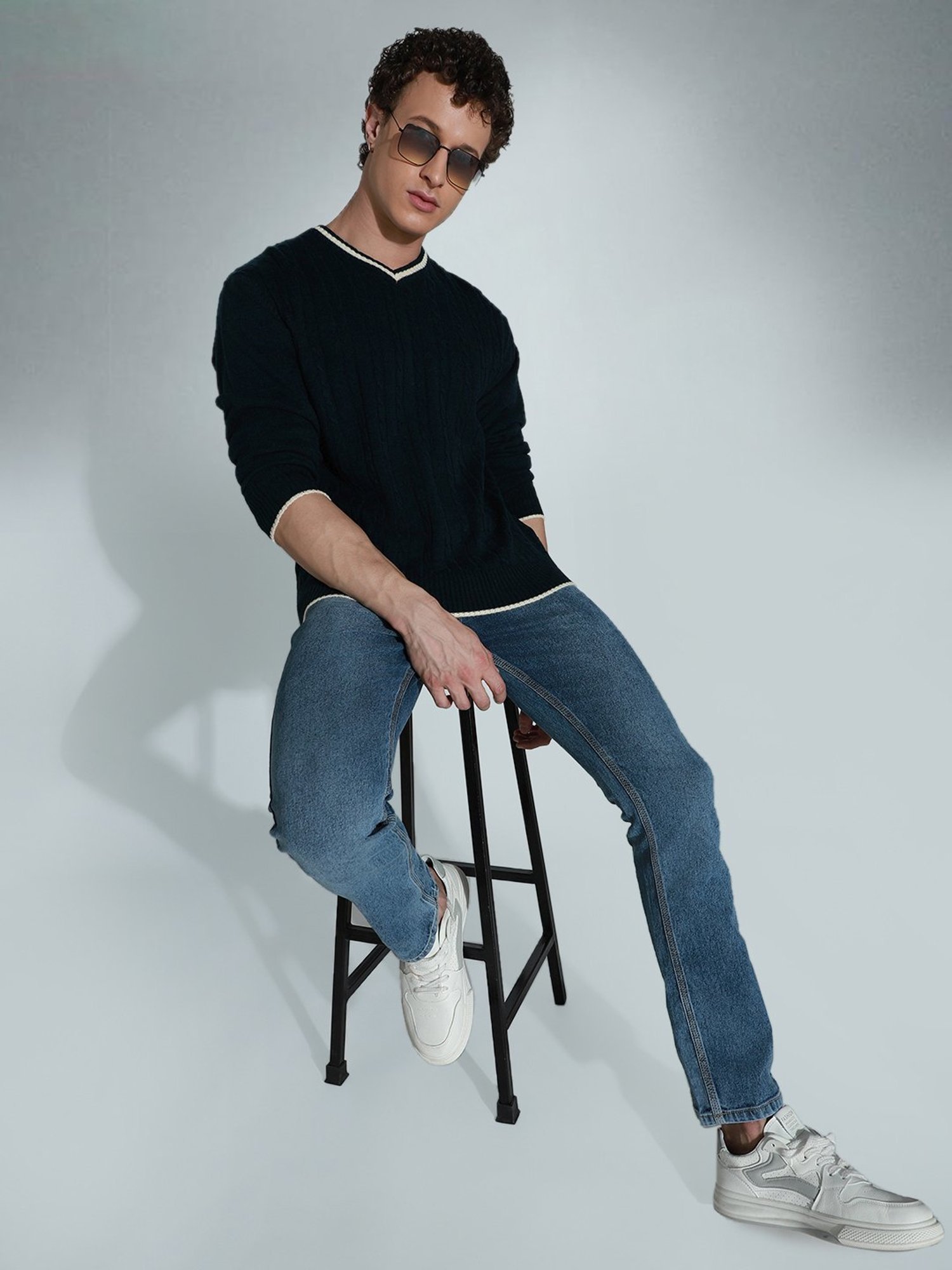 Hubberholme Green Regular Fit Self Pattern Sweater