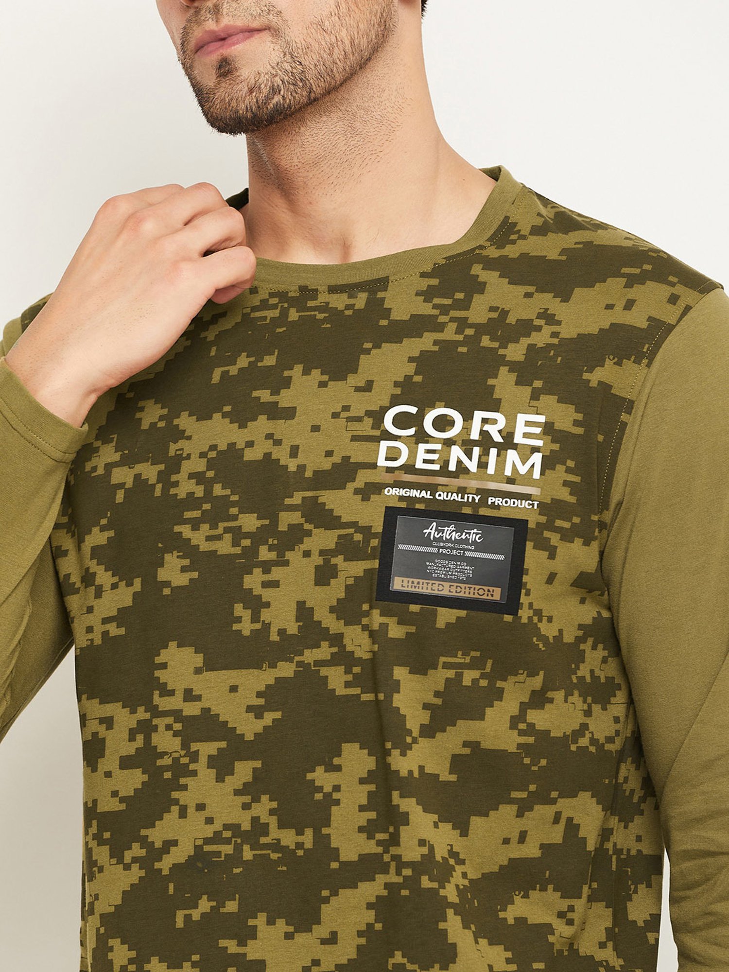 Club York Olive Regular Fit Printed Crew T-Shirt