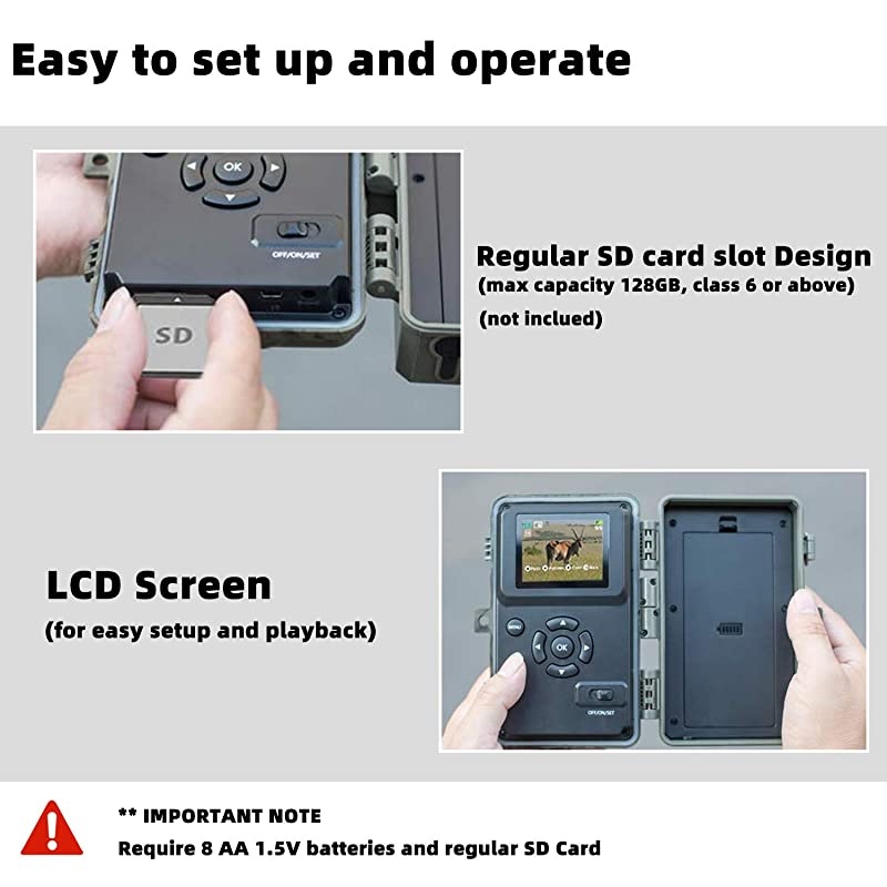 Game & Deer Trail Camera with 100ft Night Vision 20MP Photo 1080P H.264 MP4 Video 0.1S Trigger Motion Activated Waterproof for Outdoor Wildlife Hunting & Home Security Surveillance