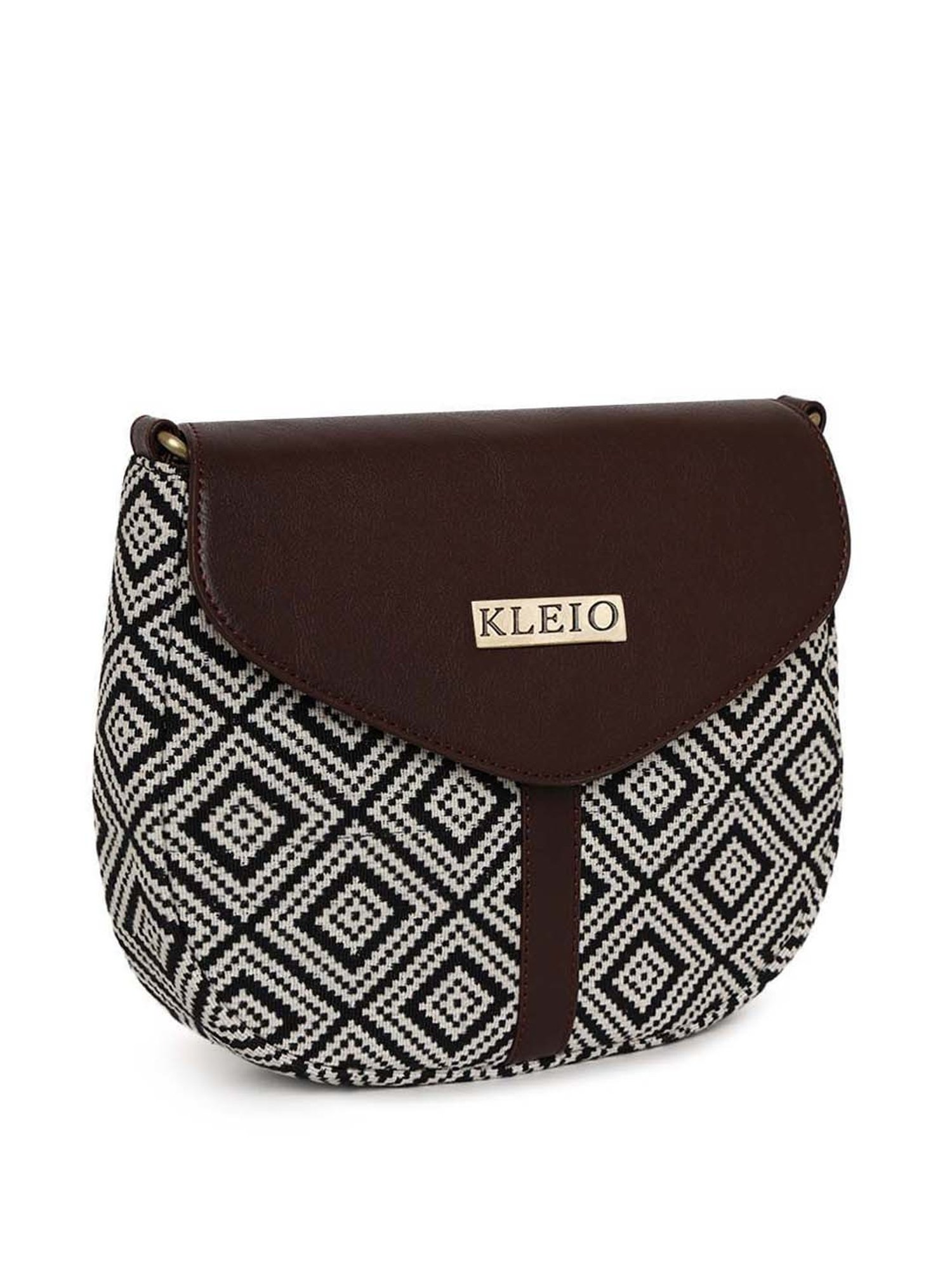 KLEIO Black & White Textured Medium Sling Handbag