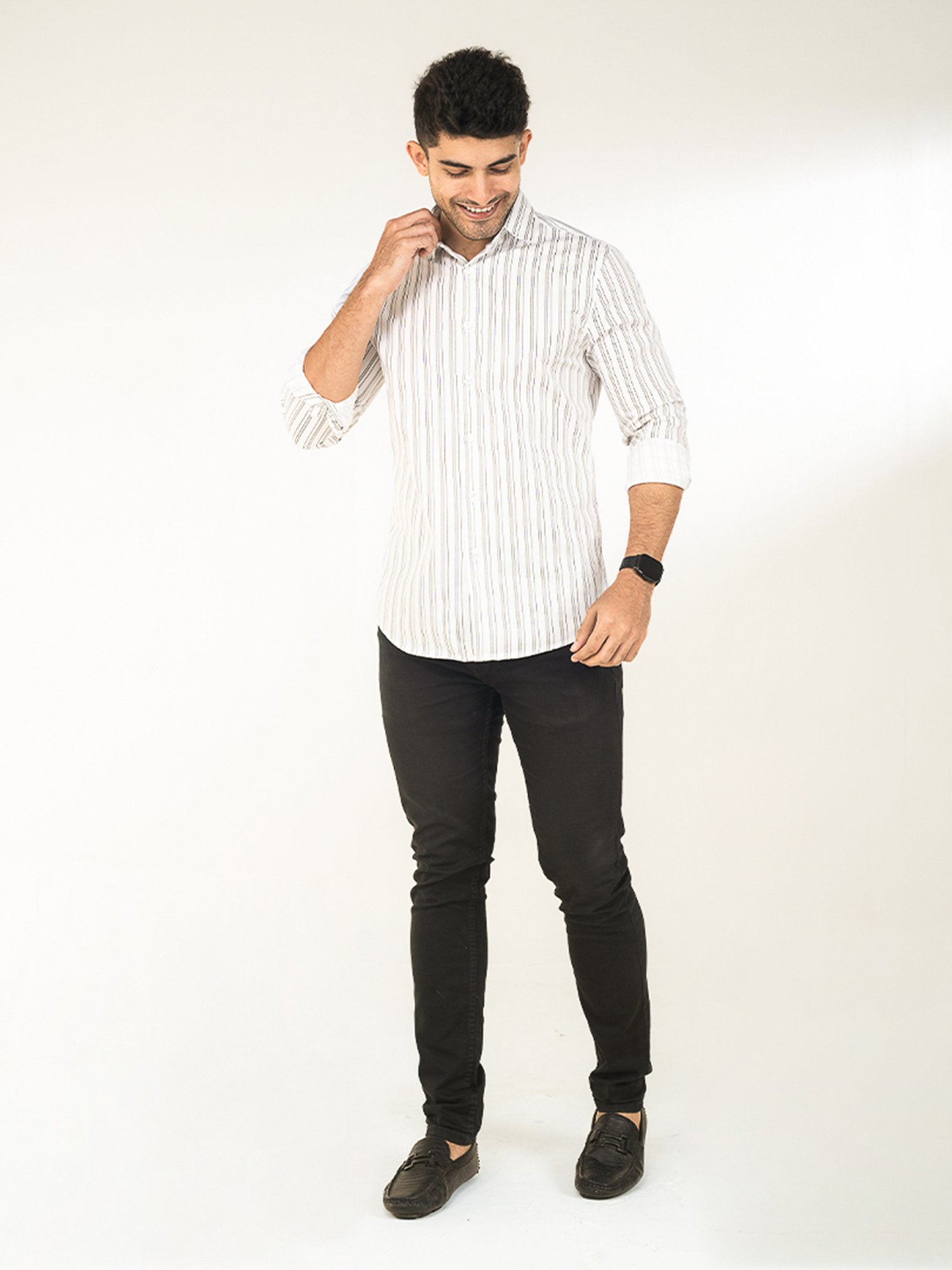 The Bleu Label White Slim Fit Striped Shirt