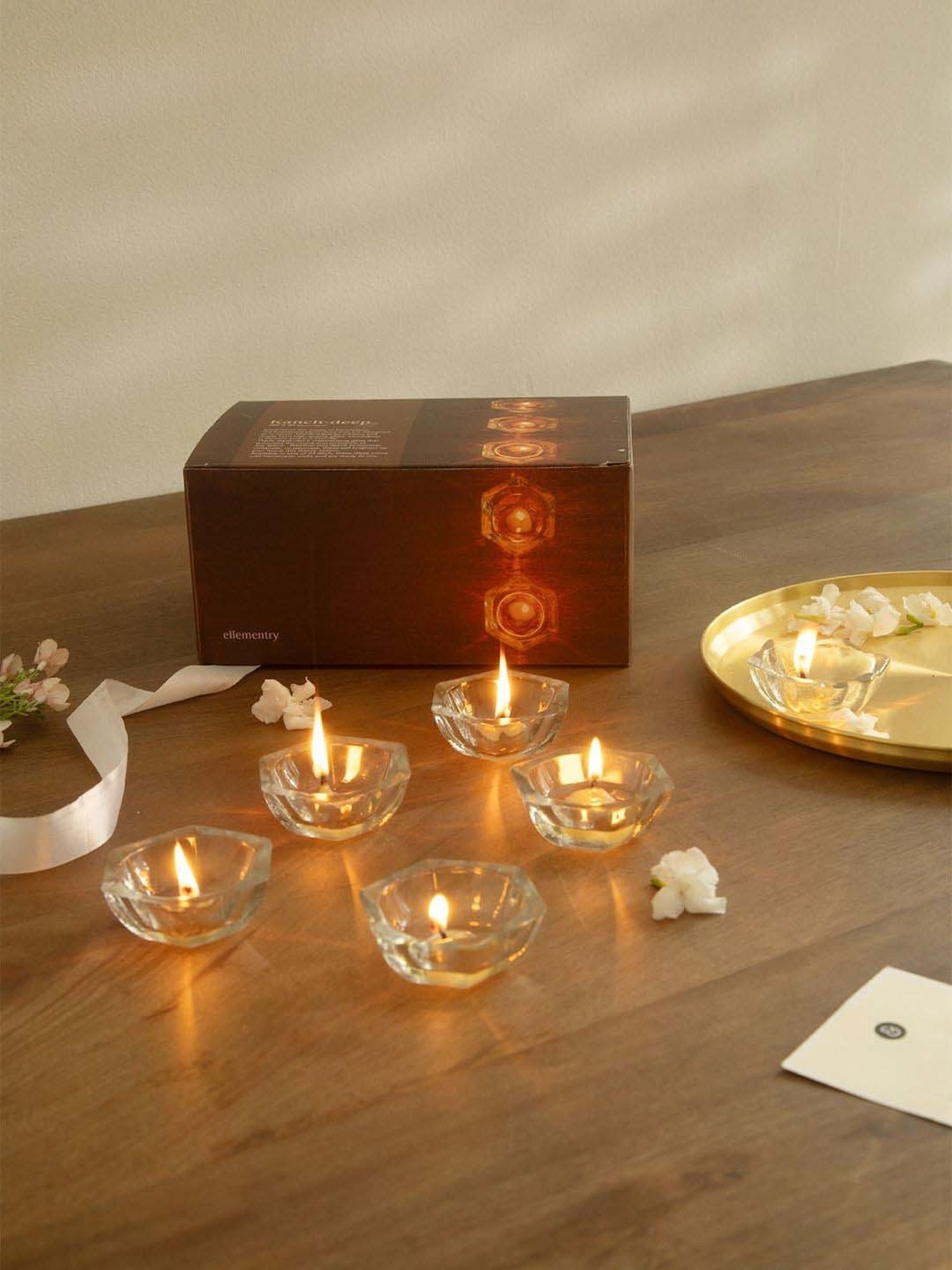 Ellementry Transparent Glass Kanchdeep Home Accent - Set of 24