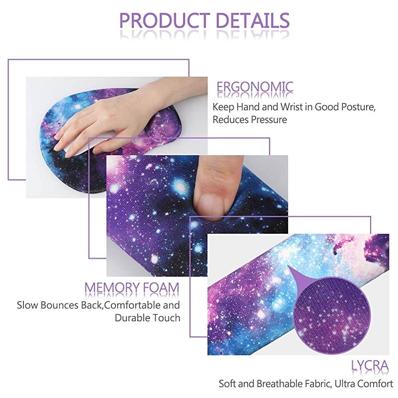 Ergonomic Mouse Pad Wrist Support and Keyboard Wrist Rest Pad Set with Non-Slip Backing Memory Form-Filled, Easy-Typing and Pain Relief for Gaming Office Computer Laptop (Blue Galaxy)