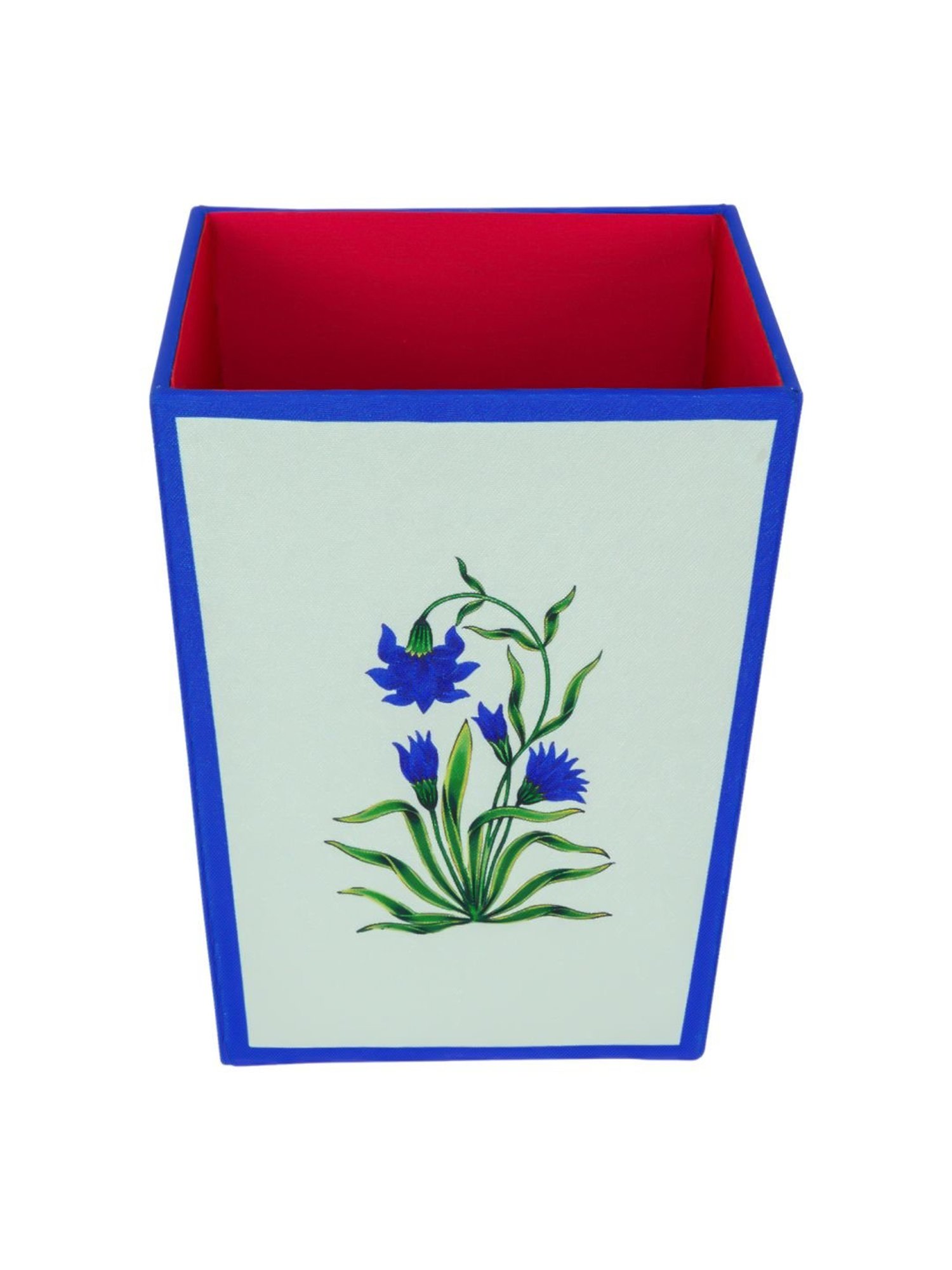 SEJ by Nisha Gupta Off White & Blue Wooden Open Dry Bin - 11.5 Litres
