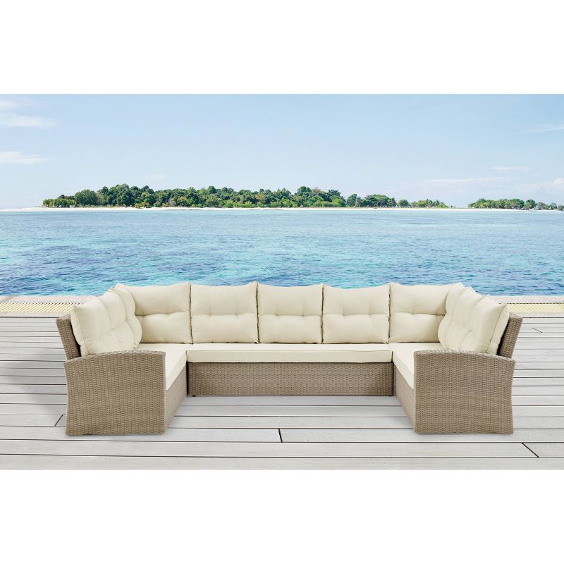 5pc All-Weather Wicker Canaan Outdoor Horseshoe Sectional Sofa with Cushions Brown - Alaterre Furniture