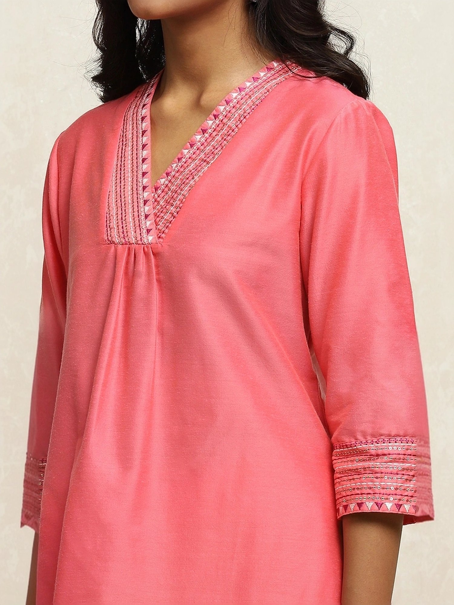 Biba Pink Embroidered Kurta Pant Set With Dupatta
