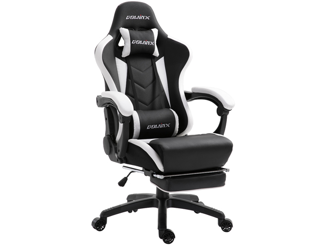 Dowinx Gaming Chair Ergonomic Office Recliner for Computer with Massage Lumbar Support, Racing Style Armchair PU Leather E-Sports Gamer Chairs with Retractable Footrest (Black&Gray)