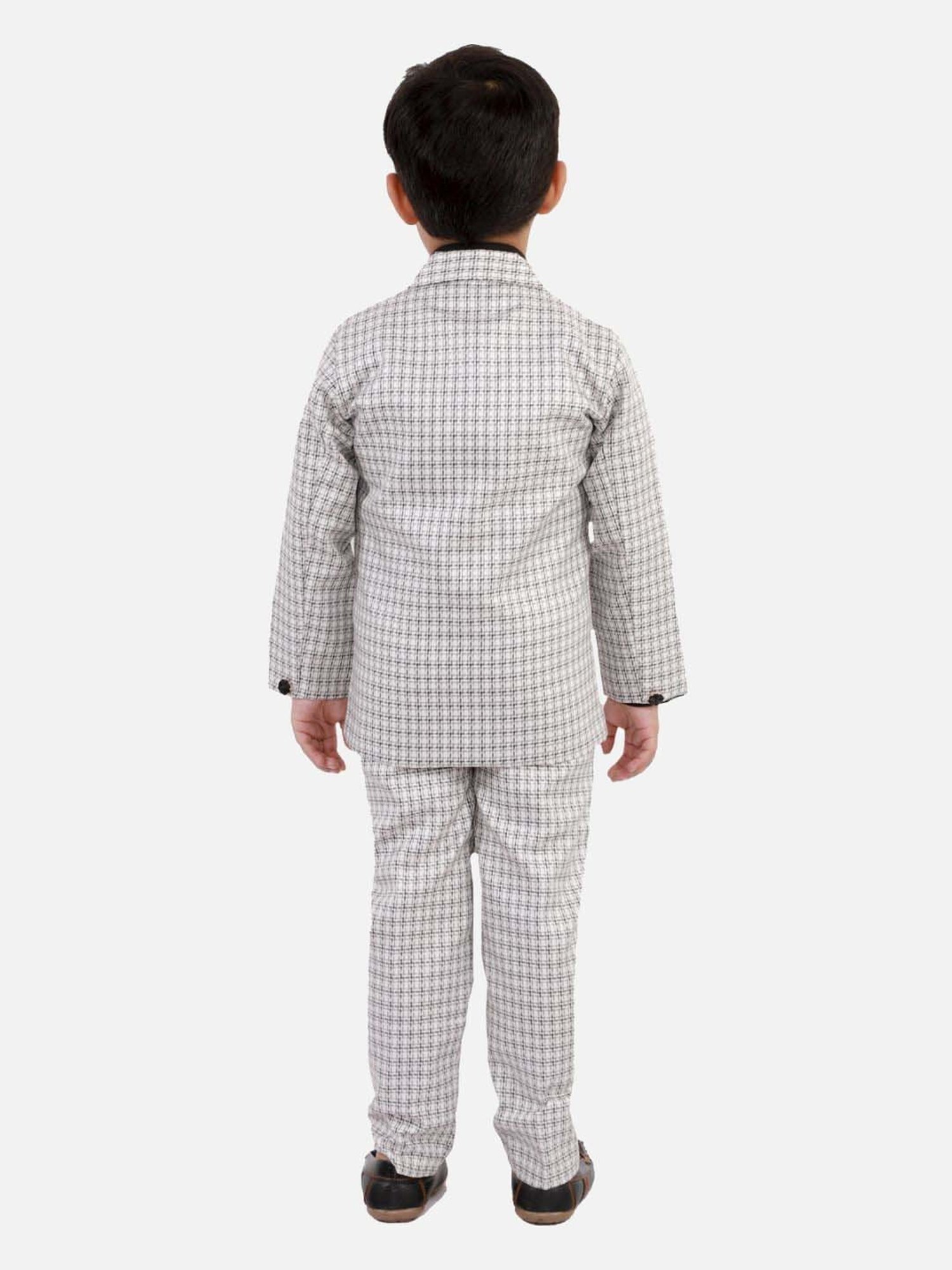 Fourfolds Boys White Checks Full Sleeves Clothing Set