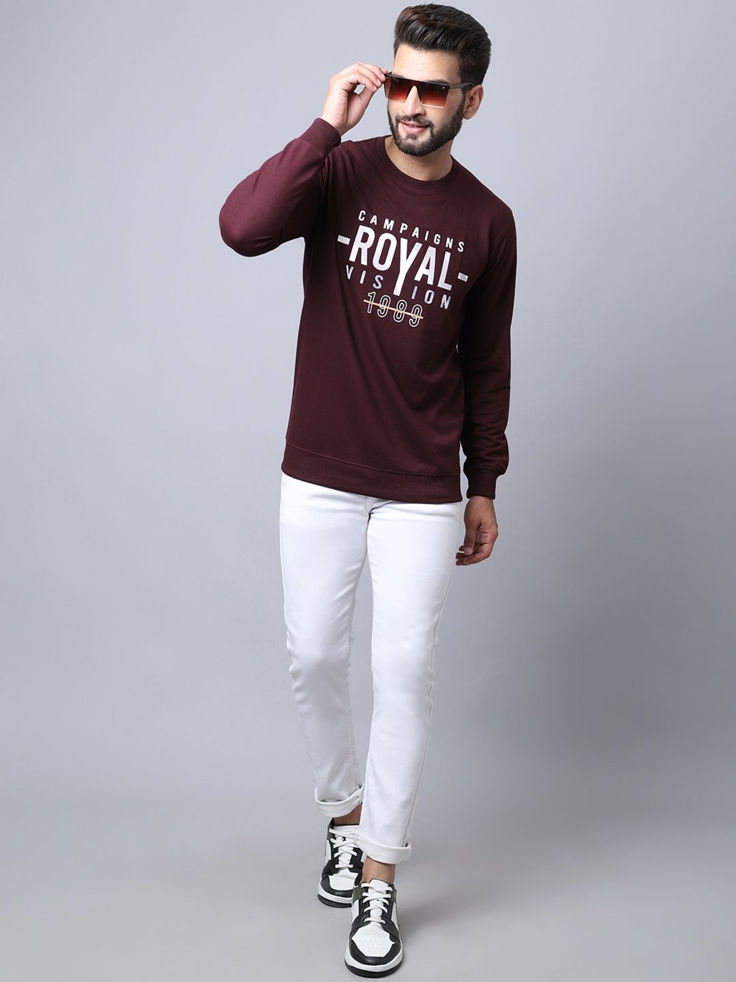 Cantabil Maroon Cotton Regular Fit Printed T-Shirt