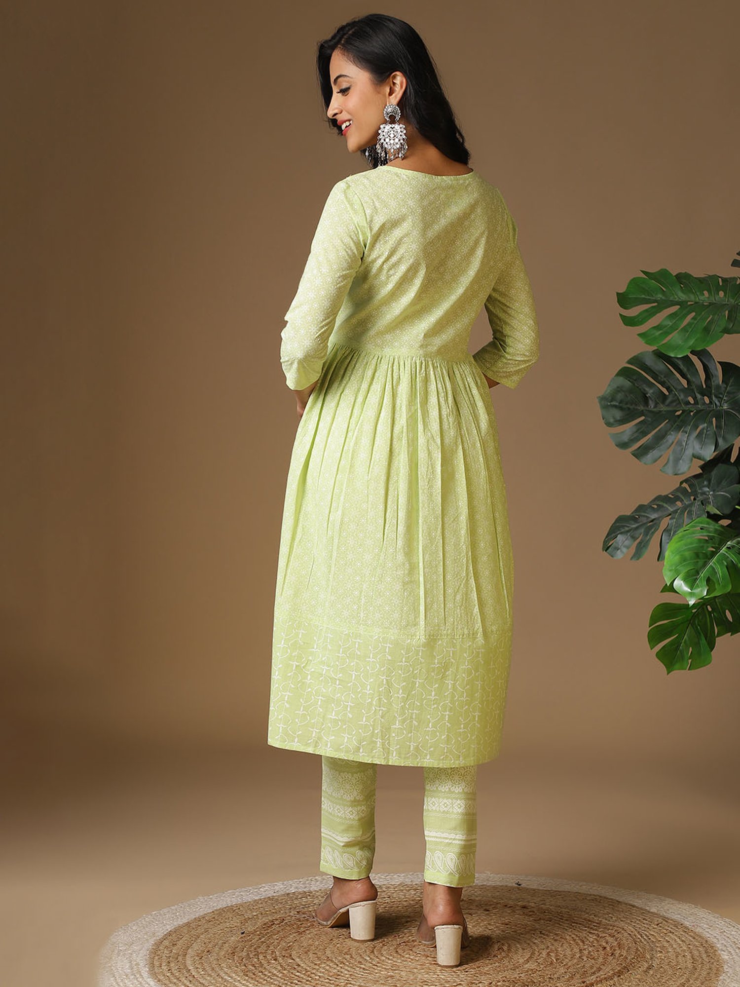 Rangita Lime Green Cotton Printed Kurta Pant Set