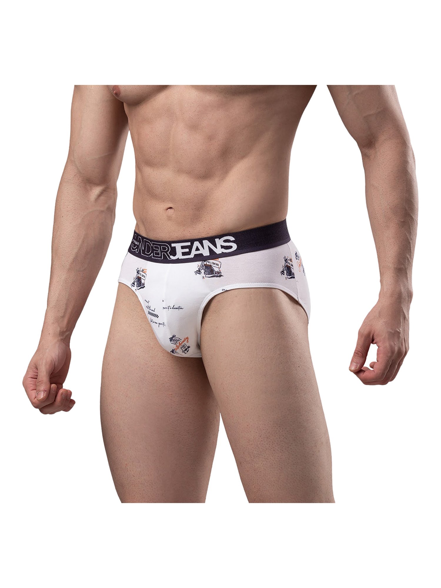 UnderJeans by Spykar White Printed Briefs - Pack of 2