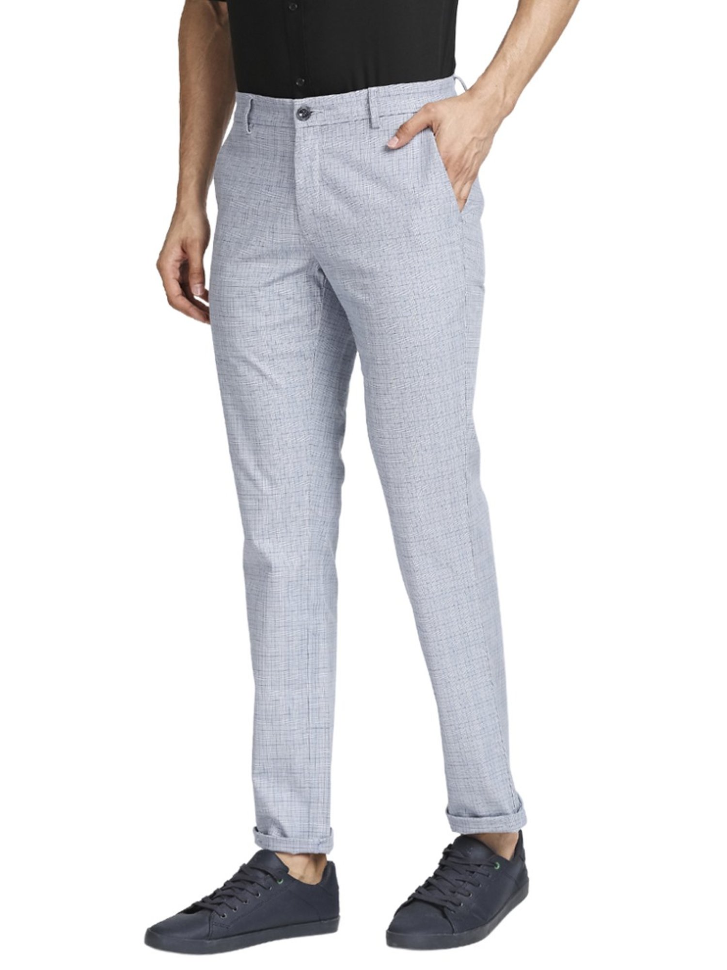 ColorPlus Blue Regular Fit Checks Chinos