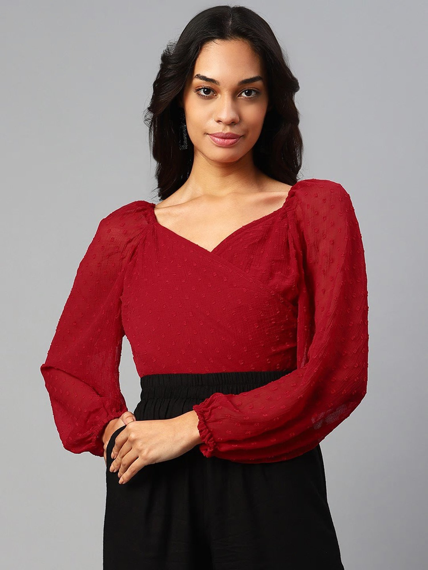 Melon by PlusS Red Sweet Heart Neck Peplum Top