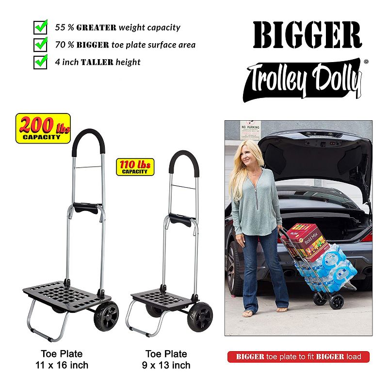 dbest products Bigger Foldable Collapsible Grocery Shopping Cart Rolling Utility Wagon Trolley Dolly with Oversized Wheels, Black