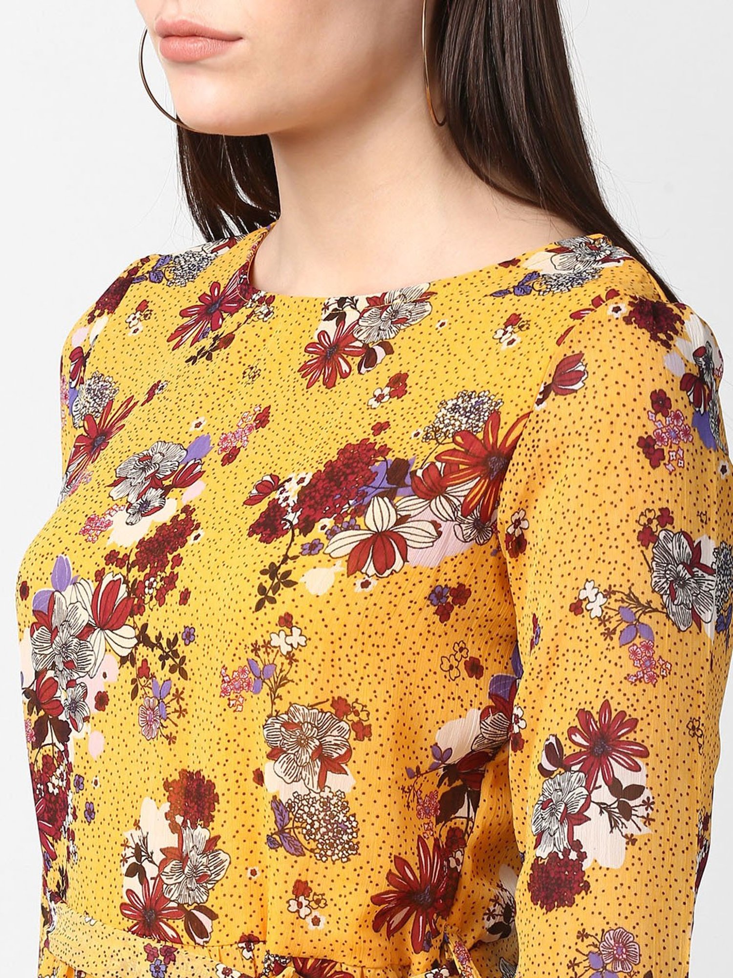 StyleStone Mustard Floral Print Midi Dress