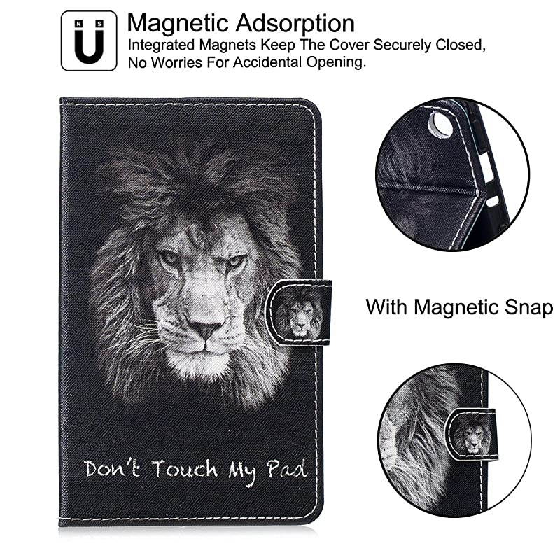 Case for  Kindle Fire 7 (5th Generation, 2015 Release) - Synthetic Leather Magnetic Closure Stand Cover with Card Slots for 2015 Fire 7" Display ONLY, Cool Lion