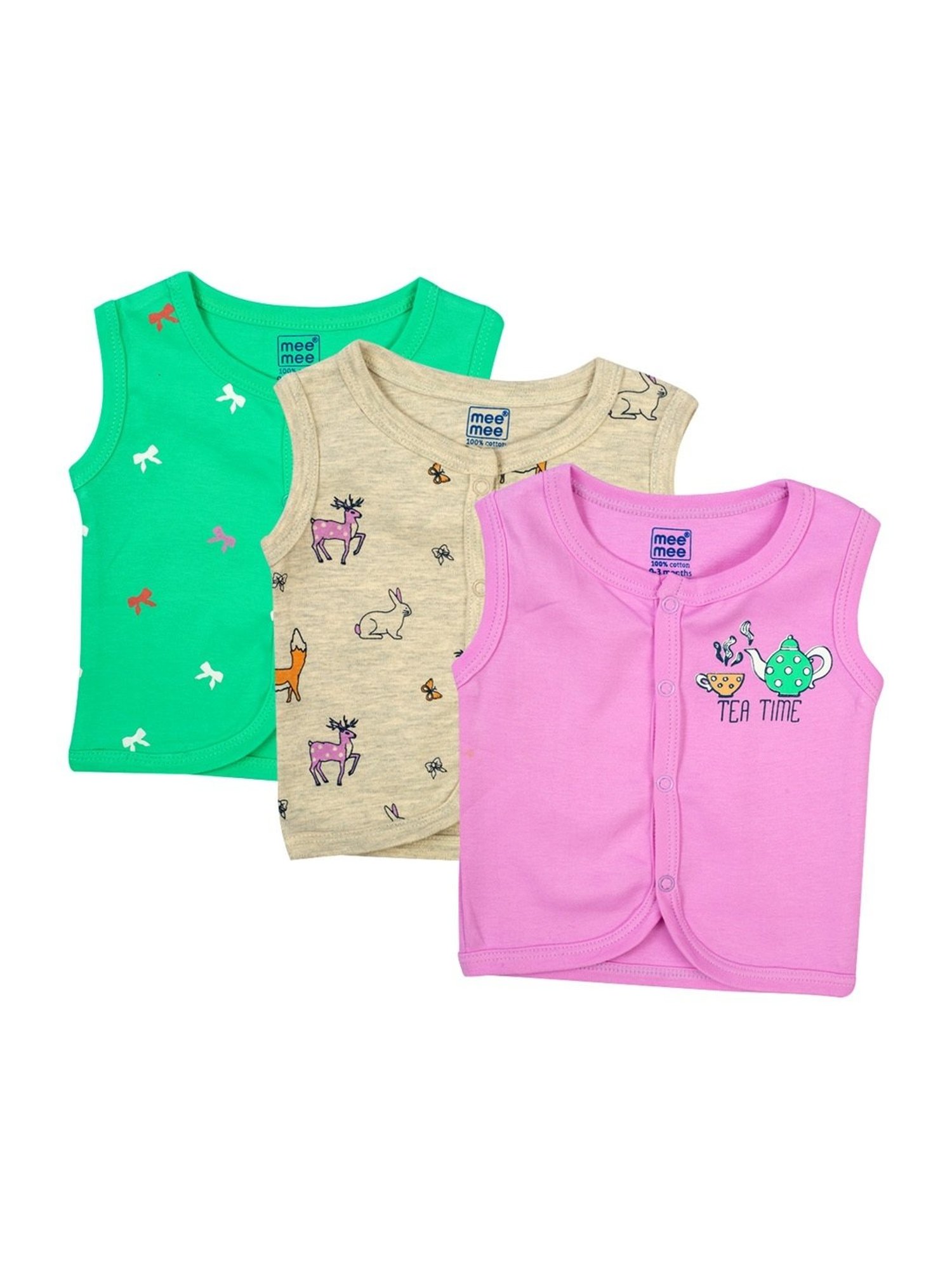 Mee Mee Kids Multicolor Cotton Printed Jabla (Pack of 3)