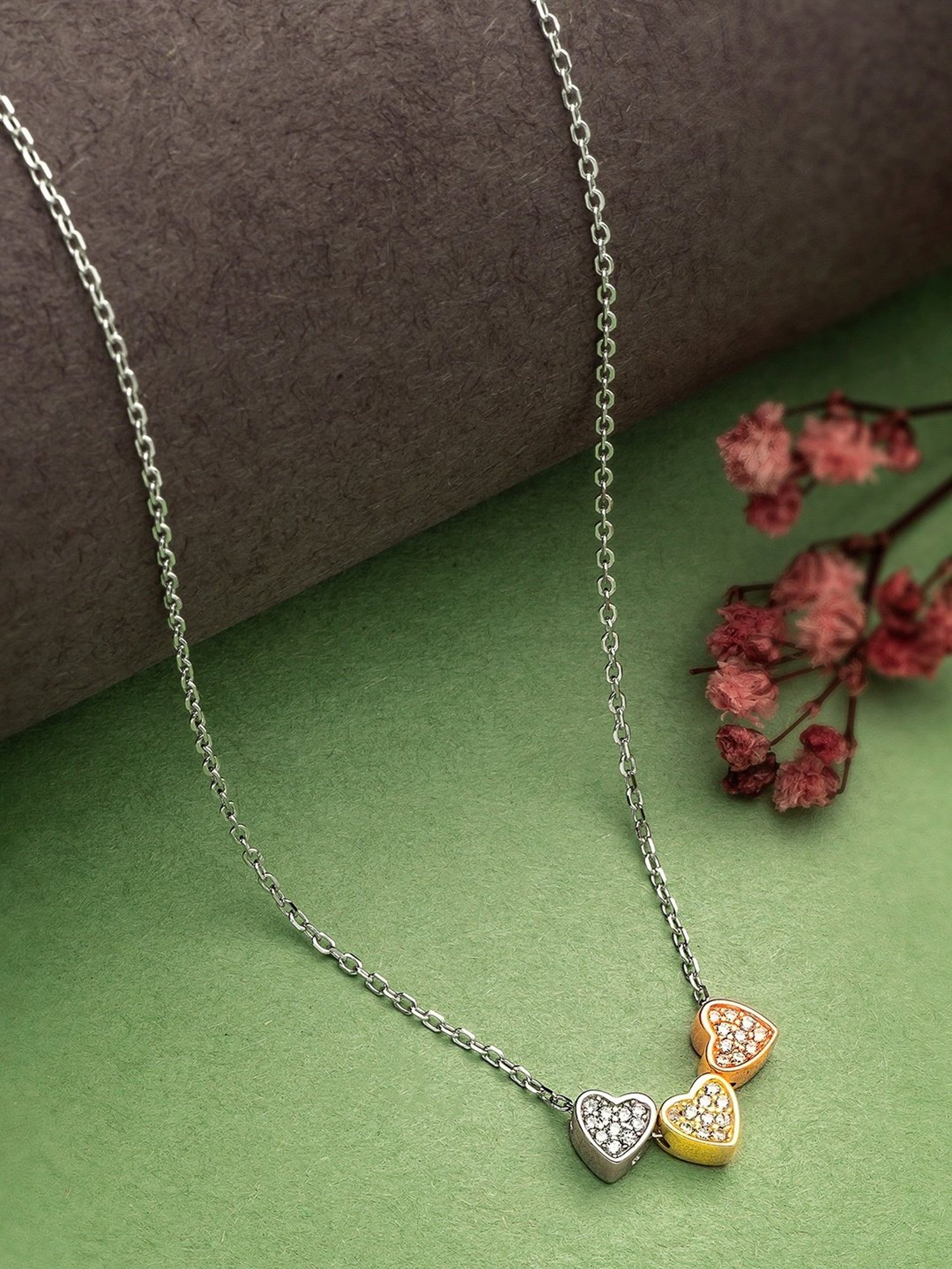 Silberry 92.5 Sterling Silver Triple Heart Necklace