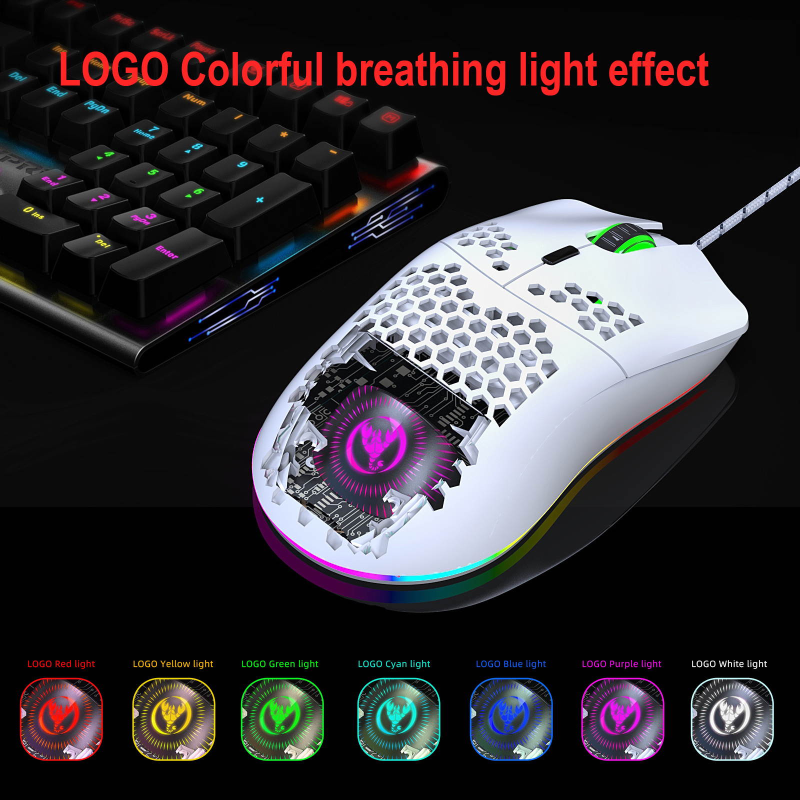 RGB Gaming Mouse with Honeycomb Shell, Ultraweave Cable, 6400 DPI Optical Programmable Wired Mouse
