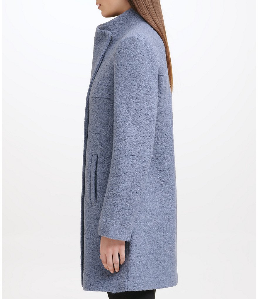 Kenneth Cole New York Asymmetrical Pressed Boucle Wool Wide Lapel Collar Coat