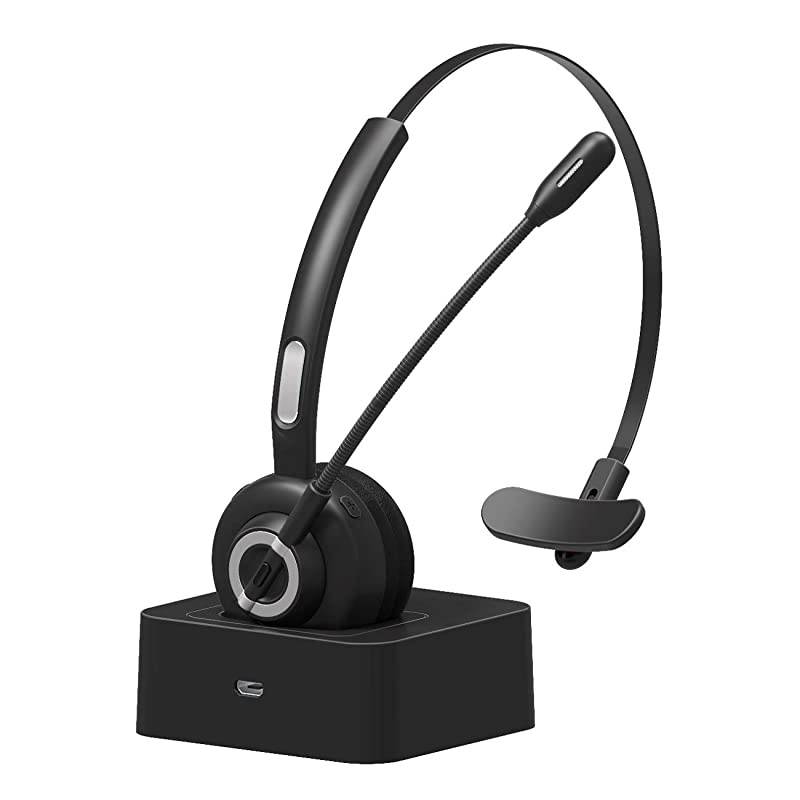 Bluetooth Headset for Cell Phones Office Headset with Noise Cancelling Microphone Charging Dock 17h Talking Time for Trucker Telephone Skype Call Center PC