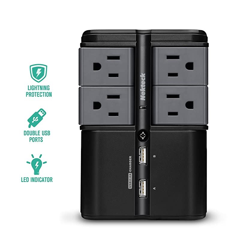 UL Listed Surge Protector Wall Tap Adapter 4 Rotating Outlets Plug with Dual USB 24A Charging Ports540 Joules Surge Suppressor for Travel or HomeOffice Use