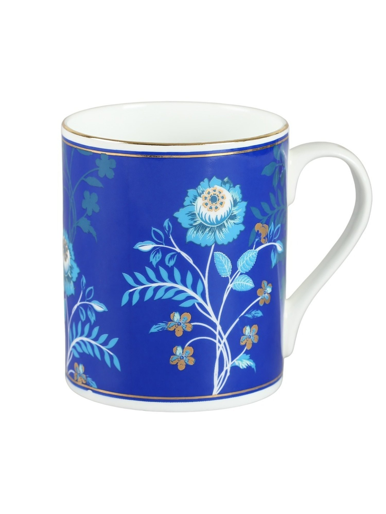 India Circus Floral Blue Bone China Milk Mug - Set of 2 (360 ml)