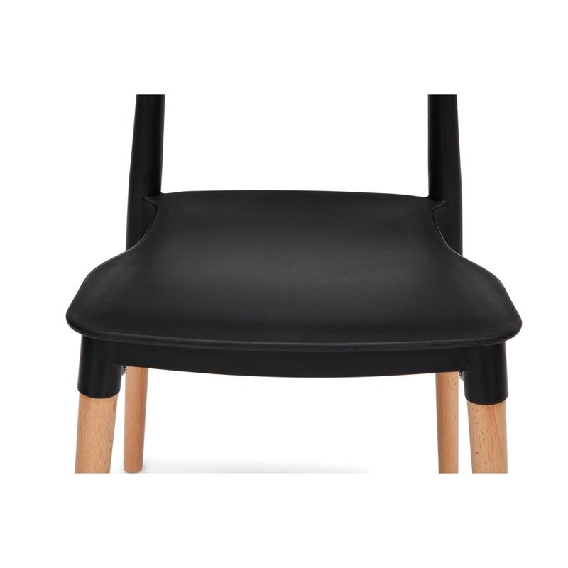 Set of 4 18" Mid-Century Modern Plastic Molded Dining Chairs with Solid Natural Wood Legs Black - OFM
