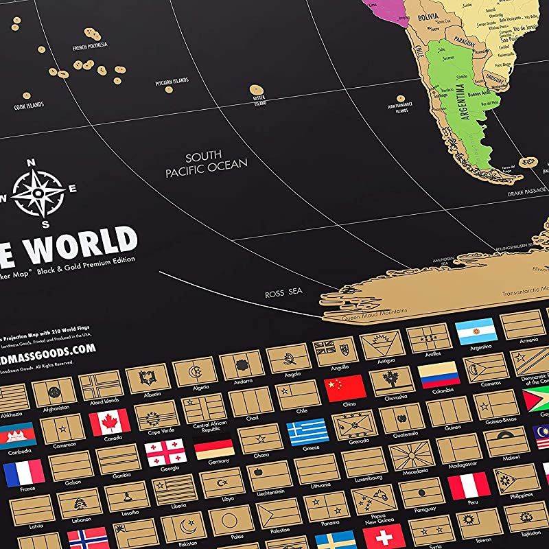 Landmass Extra Large Scratch Off World Map Poster Made In The USA Travel Map with Flags Scratch Off Map Of The World With Detailed Cartography And Vibrant Colors Perfect Gift 24 x 36 Inches