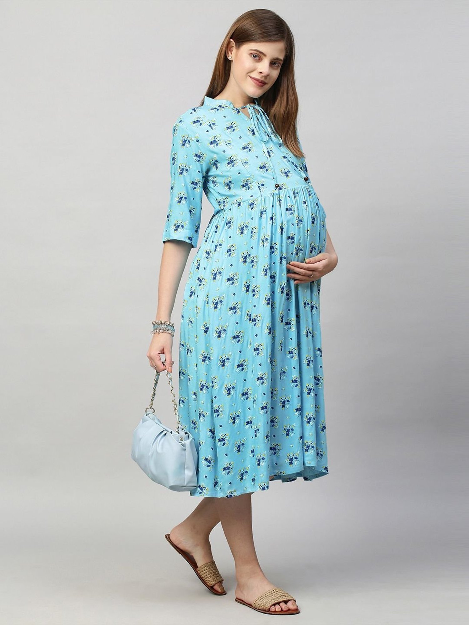 MomToBe Blue Printed Maternity Dress