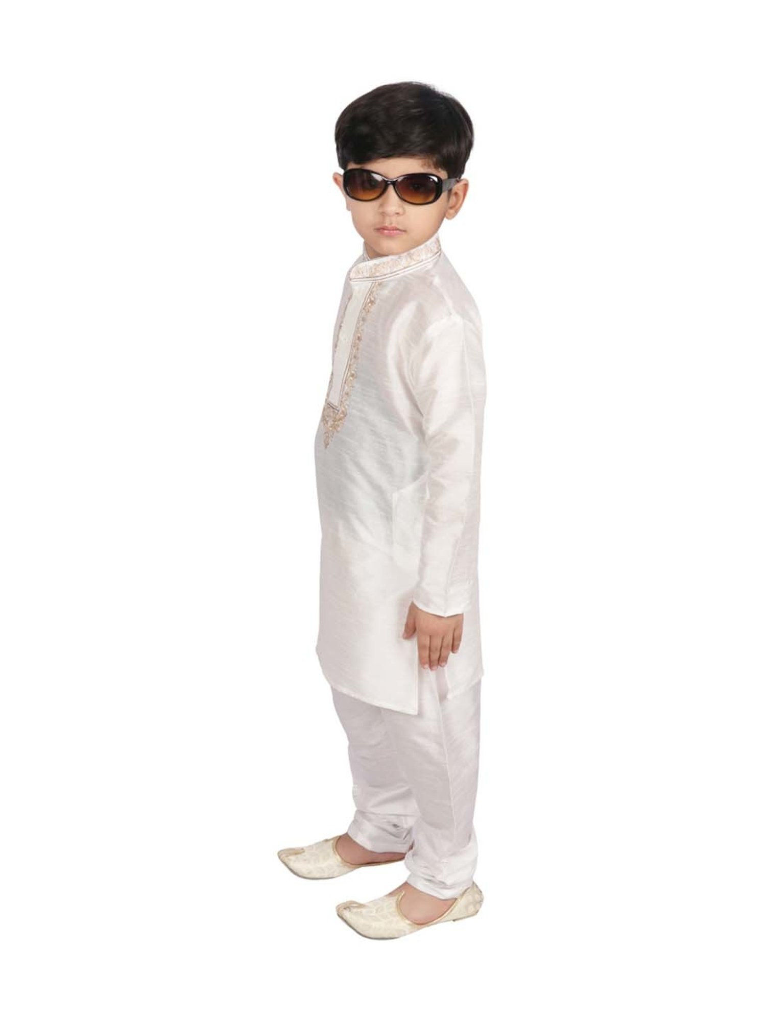 SG Yuvraj Kids White Embroidered Full Sleeves Kurta Set